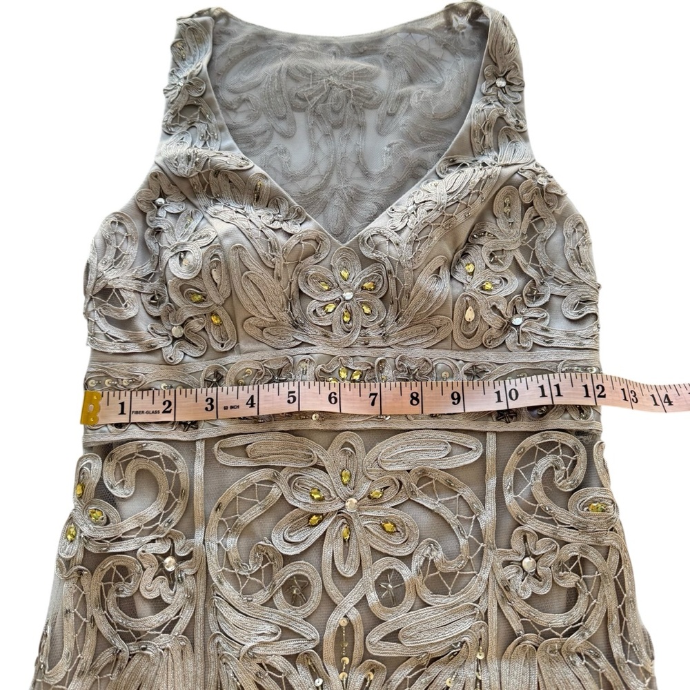 SUE WONG NOCTURNE Silver Embellished Beaded Cocktail Dress Sleeveless Party 0 XS - Picture 11 of 14